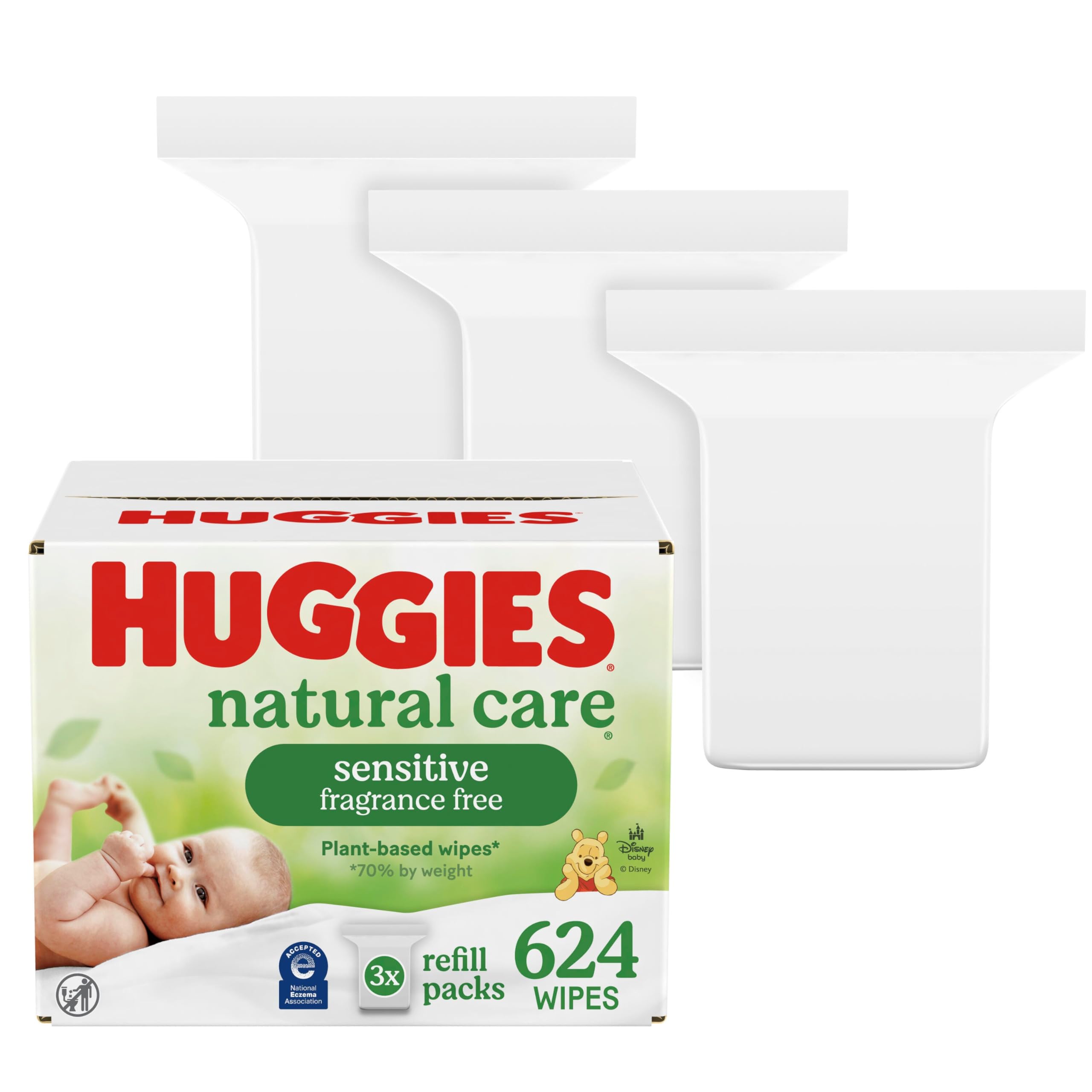 HUGGIES frente del envase recambio con fácil dispensado y almacenamiento