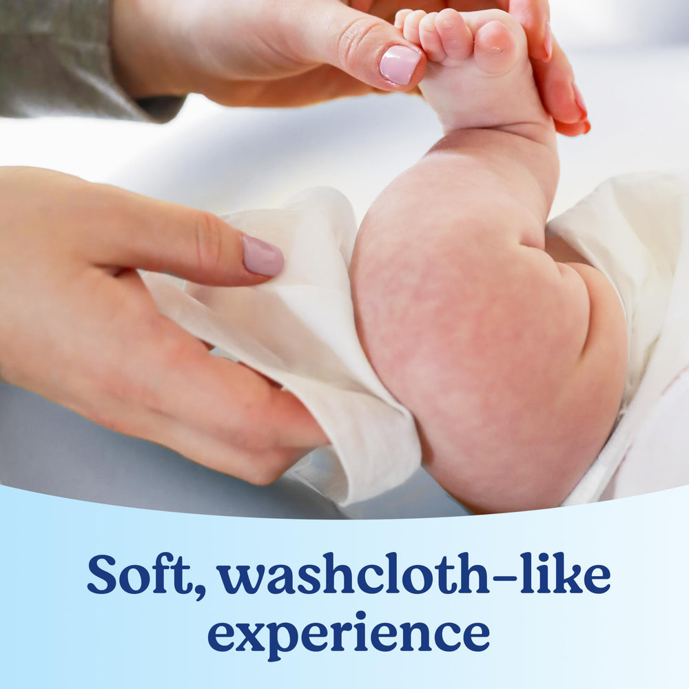 HUGGIES wipe cleaning baby face illustrating gentle, effective use