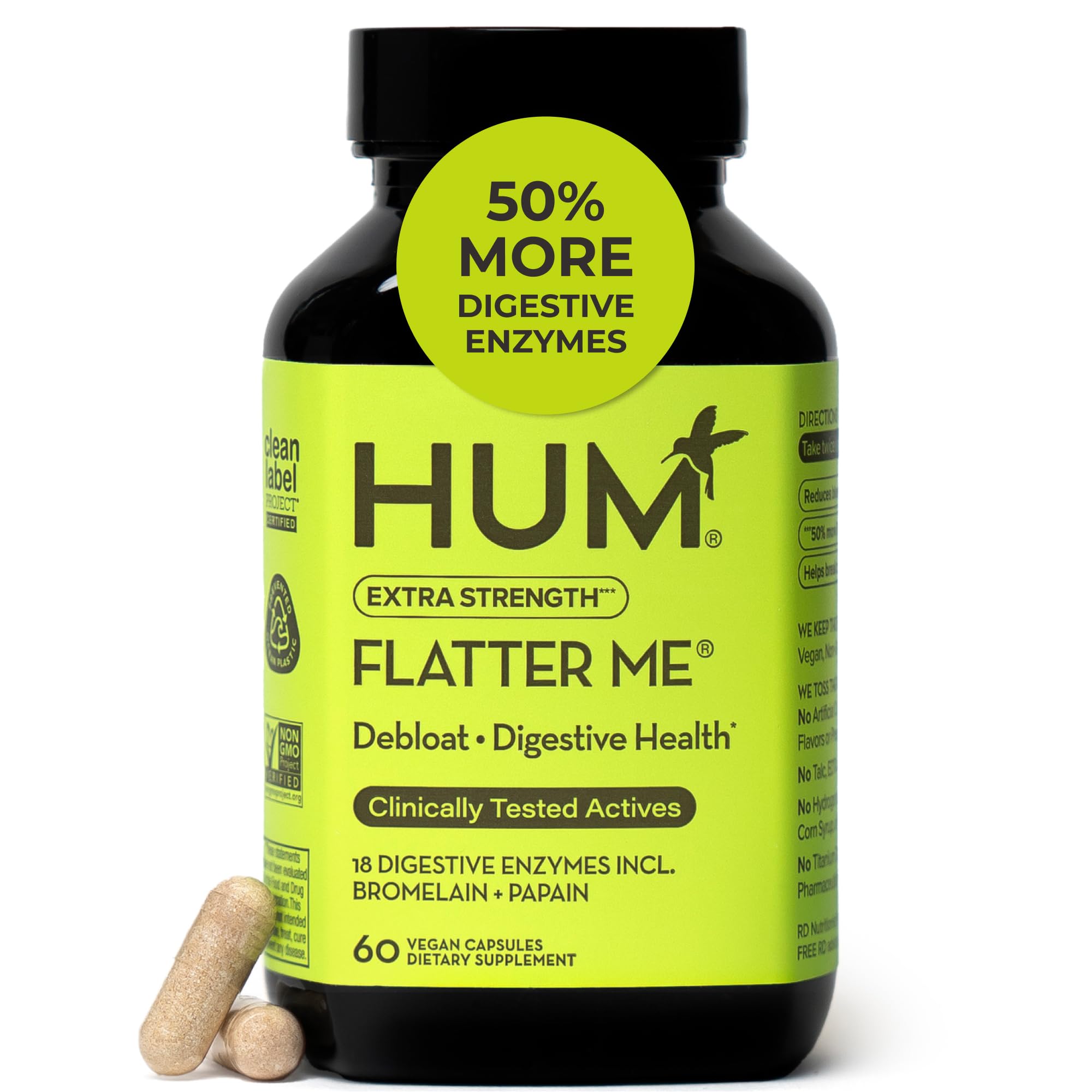 HUM Flatter Me front packaging showing supplement bottle and branding for clear identification and trust