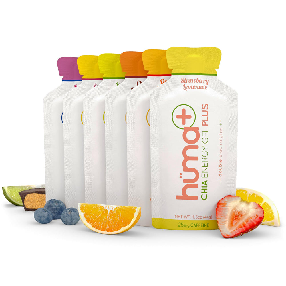 HÜMA CHIA ENERGY GEL frontal del paquete mostrando variedad y portabilidad