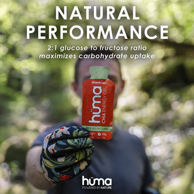 HÜMA CHIA ENERGY GEL nutrition label close-up showing electrolyte and ingredient transparency