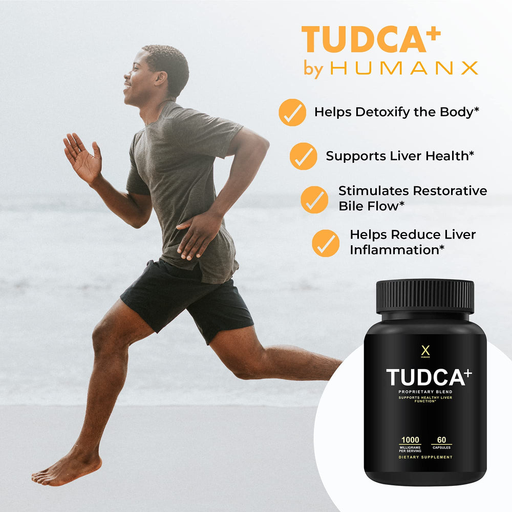 HUMANX ingredient panel showing TUDCA, milk thistle, pterostilbene benefits