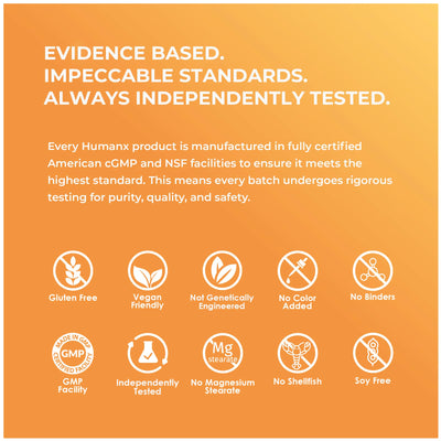 HUMANX GMP seal and manufacturing scene conveying quality assurance