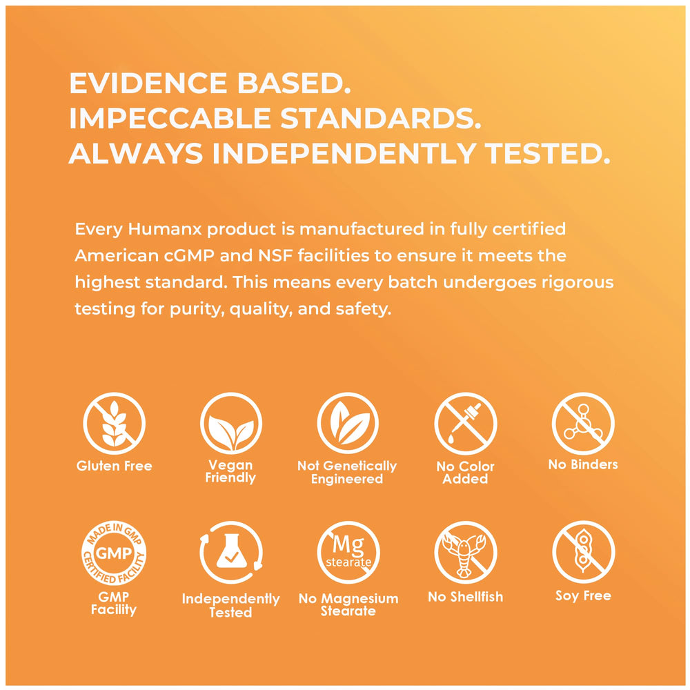 HUMANX GMP seal and manufacturing scene conveying quality assurance