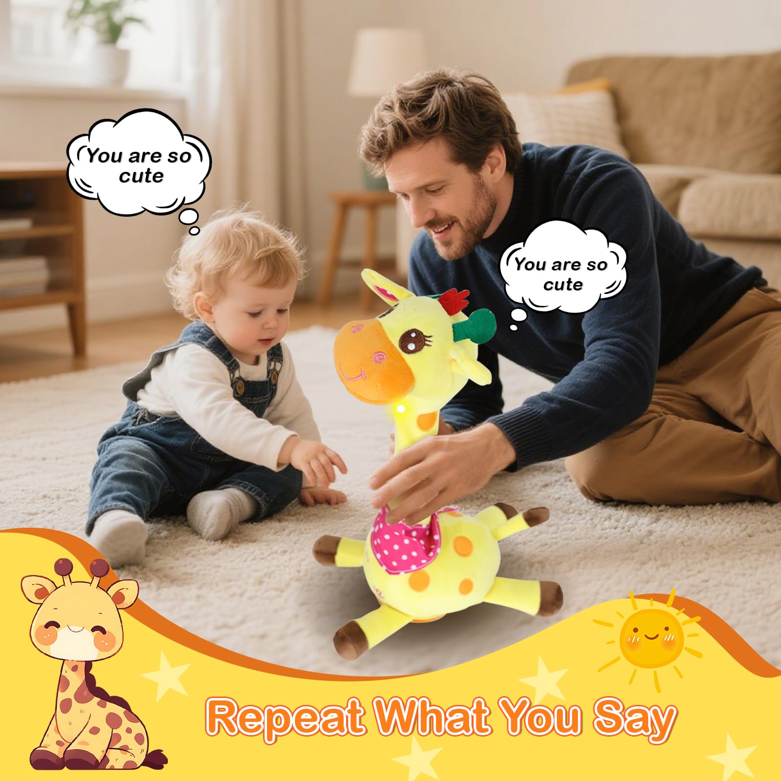 Hunfur giraffe record button detail showing easy recording for personalized messages
