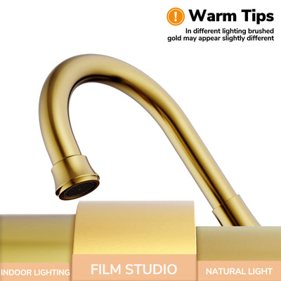Hurran brushed gold spout close-up highlighting swivel reach and height