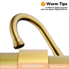 Hurran brushed gold spout close-up highlighting swivel reach and height