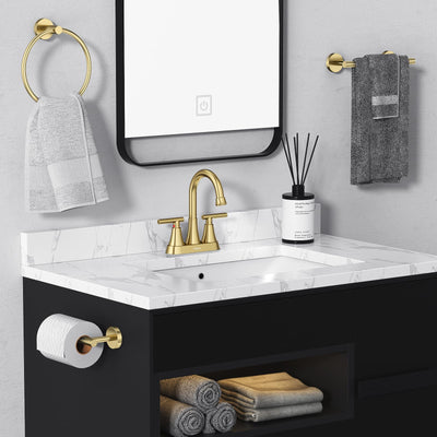 Hurran brushed gold supply lines and hardware including easy-install parts