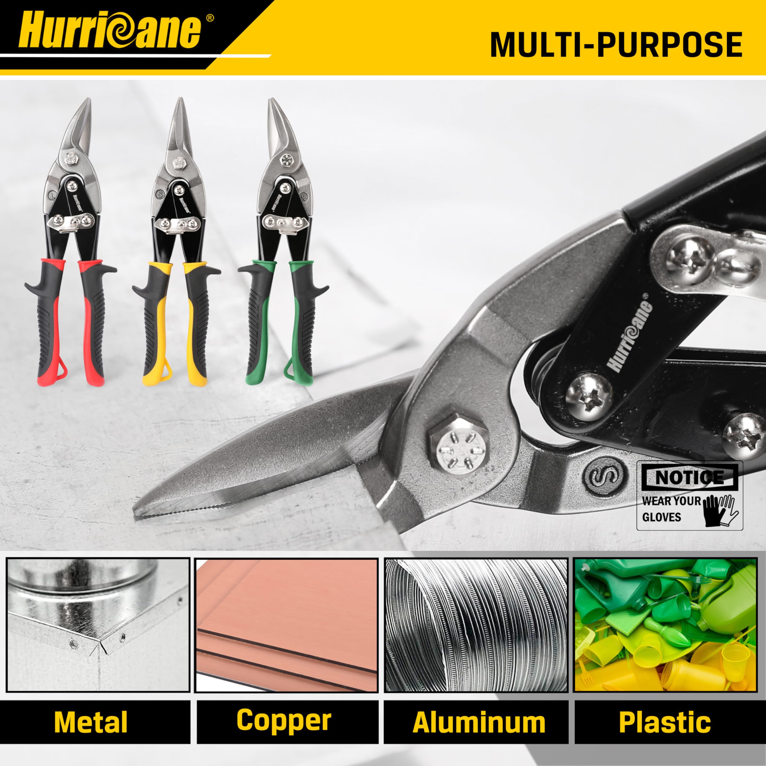 HURRICANE snip cutting sheet metal in use showing accurate, consistent metal trimming