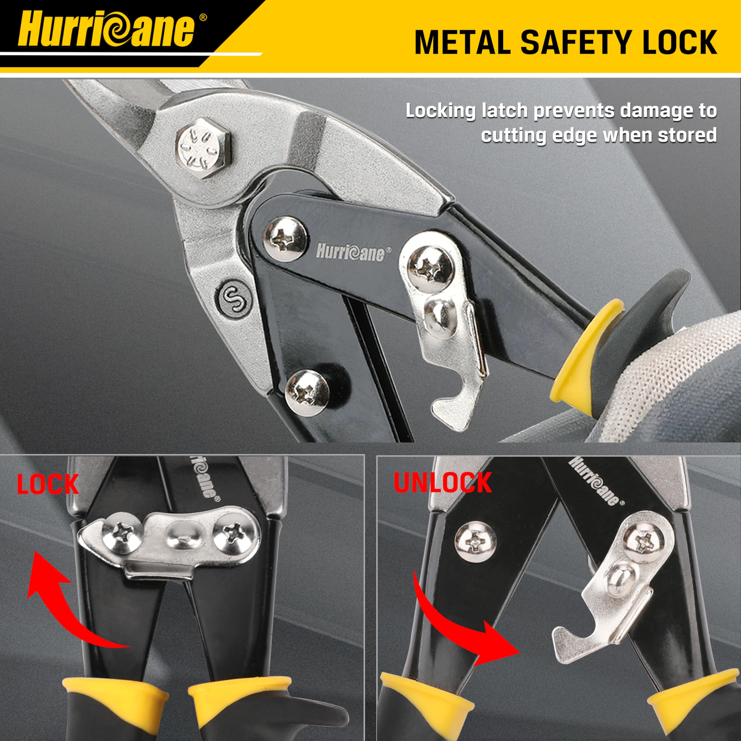 HURRICANE safety latch and hinge close shot showing secure storage and robust pivot