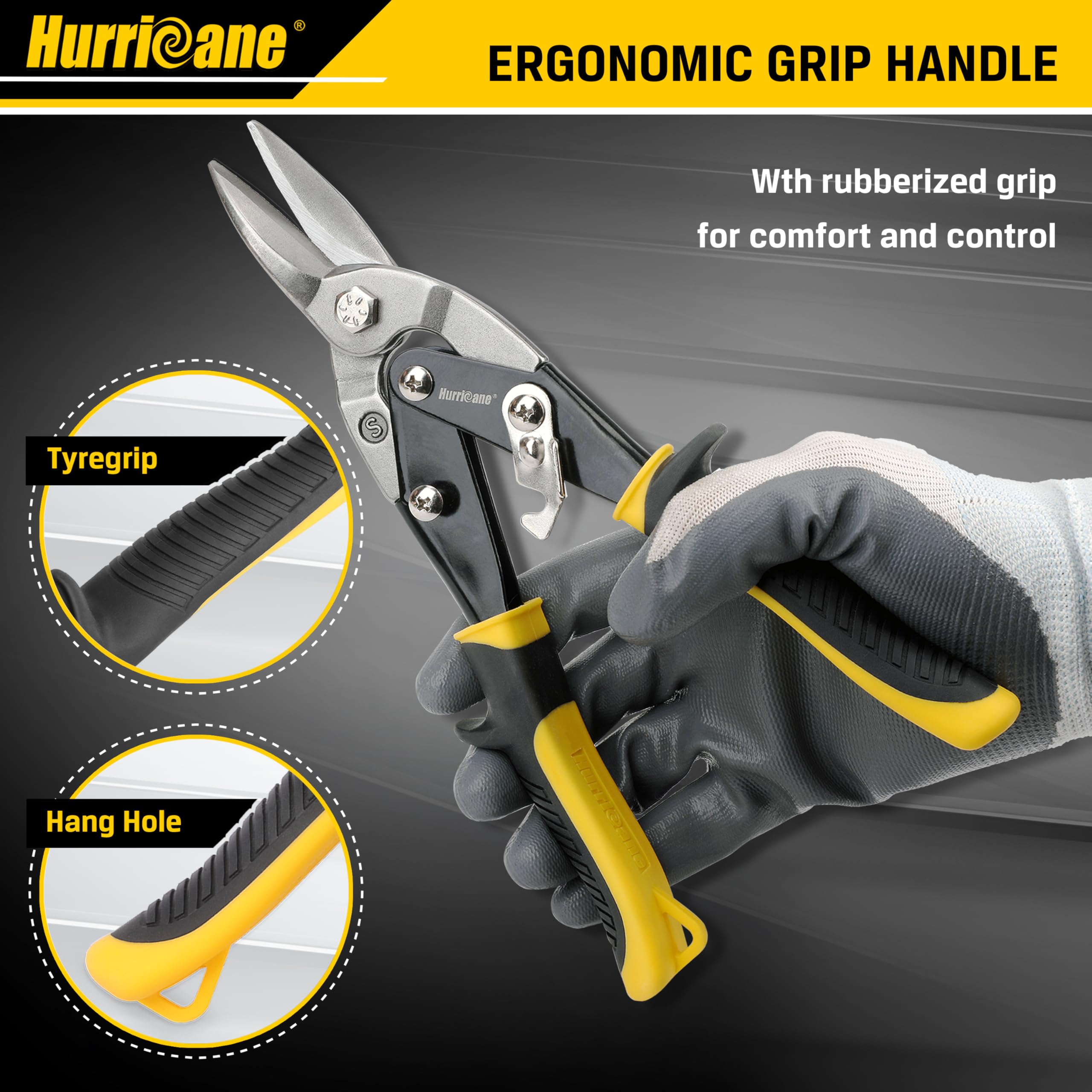HURRICANE snips beside ruler for size scale showing 10-inch tool length and fit