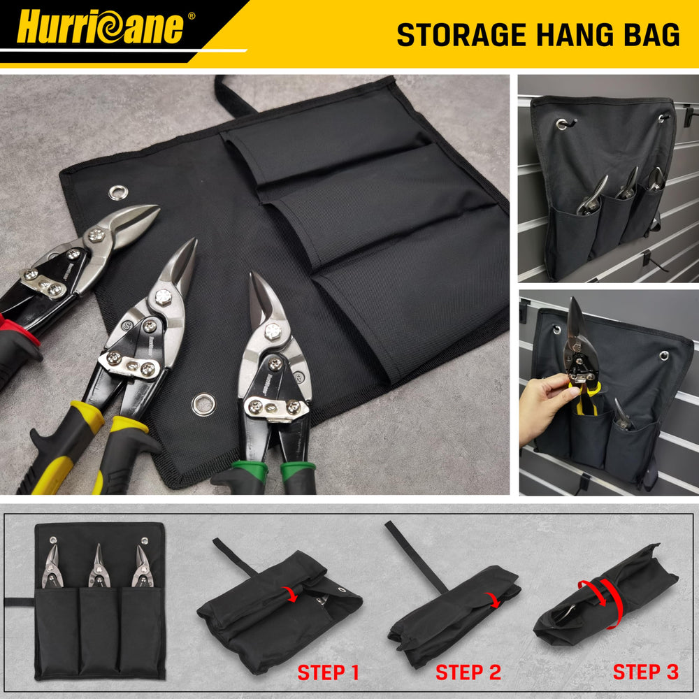 HURRICANE snips on workbench during duct repair showing practical HVAC application