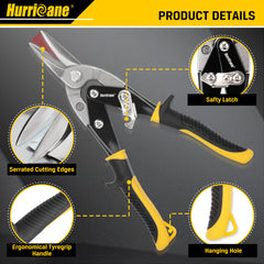 HURRICANE yellow straight snip closeup showing serrated blade for cleaner long cuts