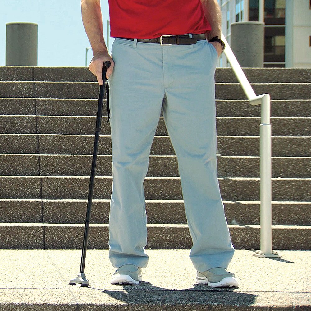 HurryCane comparación de altura mostrando ajuste entre 30.5 y 37.5 pulgadas