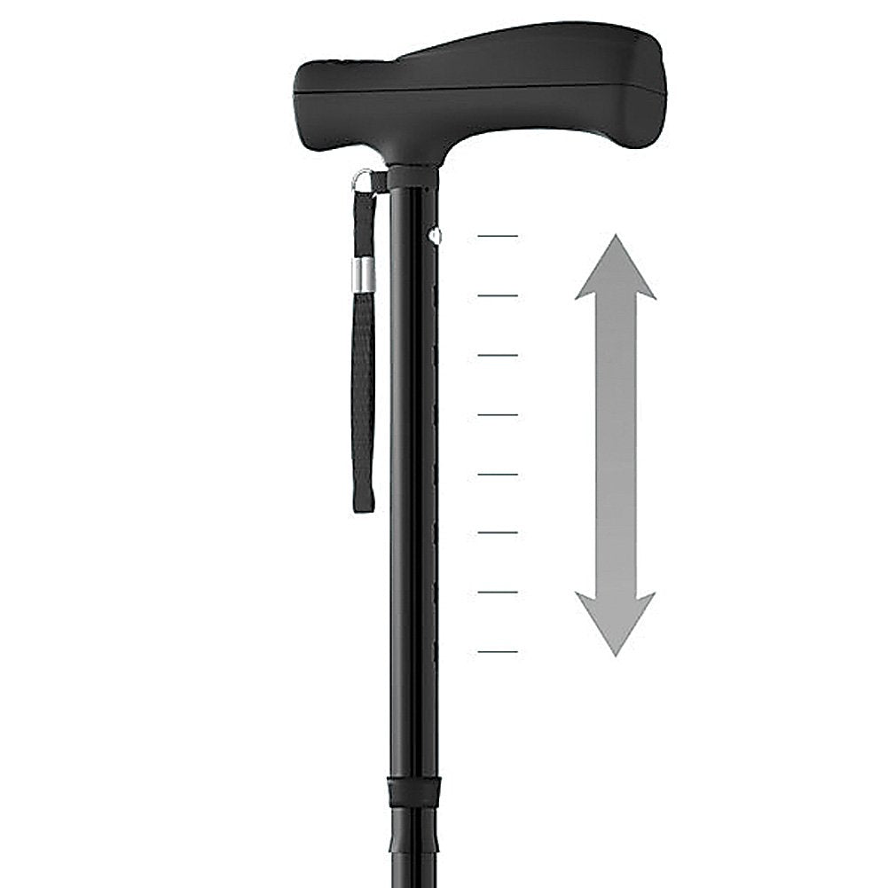 HurryCane plegado para viaje mostrando portabilidad y almacenamiento