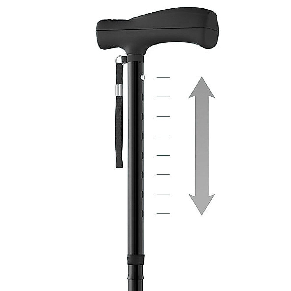 HurryCane plegado para viaje mostrando portabilidad y almacenamiento