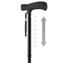 HurryCane plegado para viaje mostrando portabilidad y almacenamiento