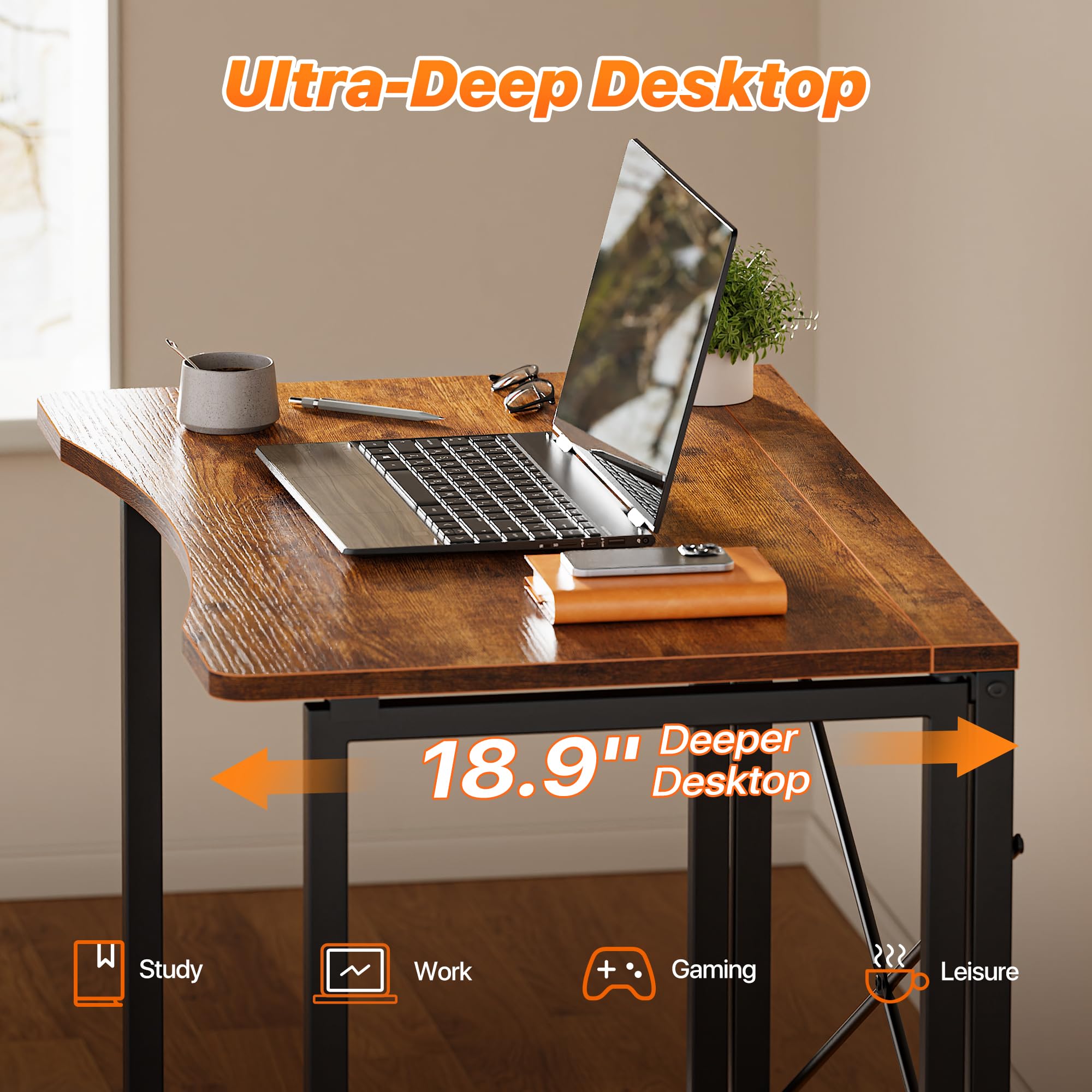 Huuger desktop edge close-up showing smooth curved surface comfort
