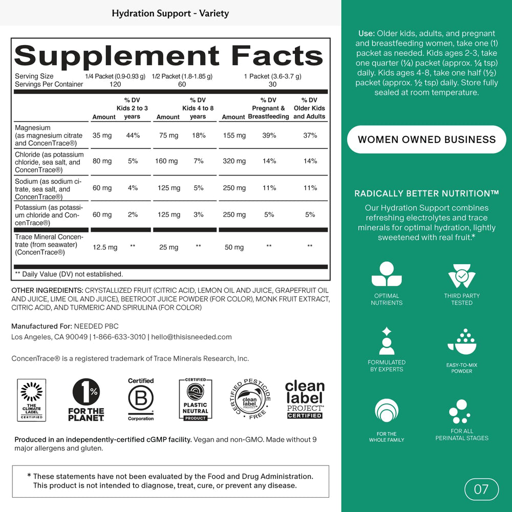 HydraMamá Hydration Support polvo del sobre en primer plano con textura fina y mezcla equilibrada