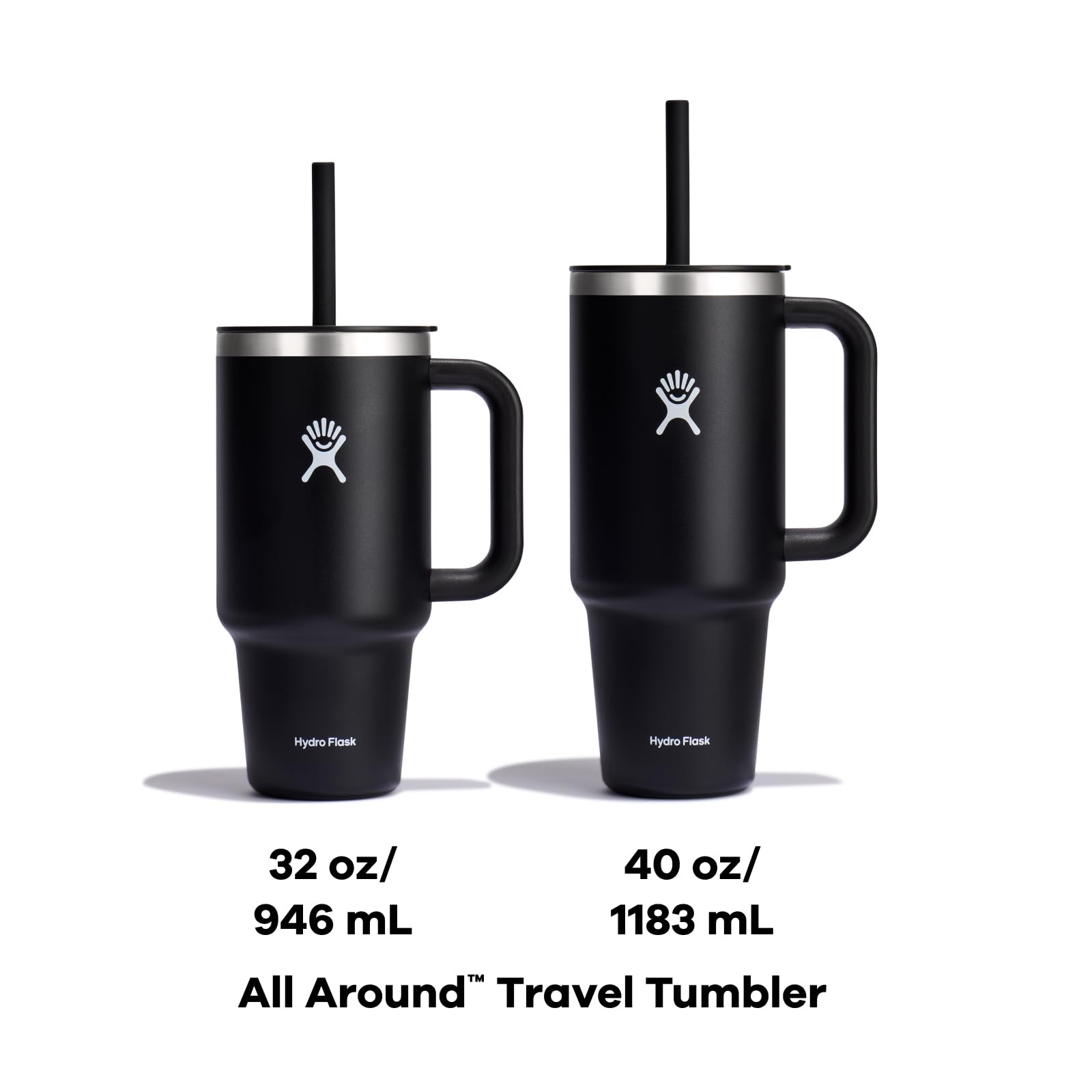 Hydro Flask junto a una botella normal para comparar su capacidad 40 oz
