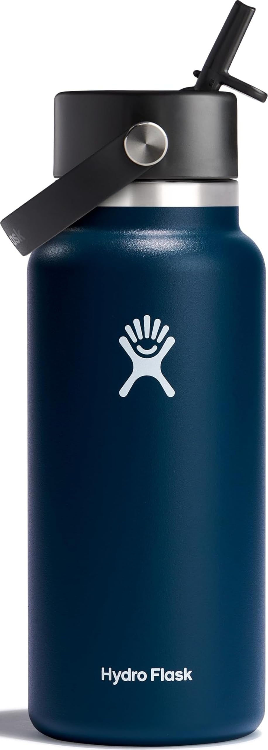 Hydro Flask vista frontal Indigo Blue mostrando diseño y capacidad