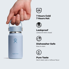 Hydro Flask textura de acero inoxidable destacando durabilidad y sabor puro