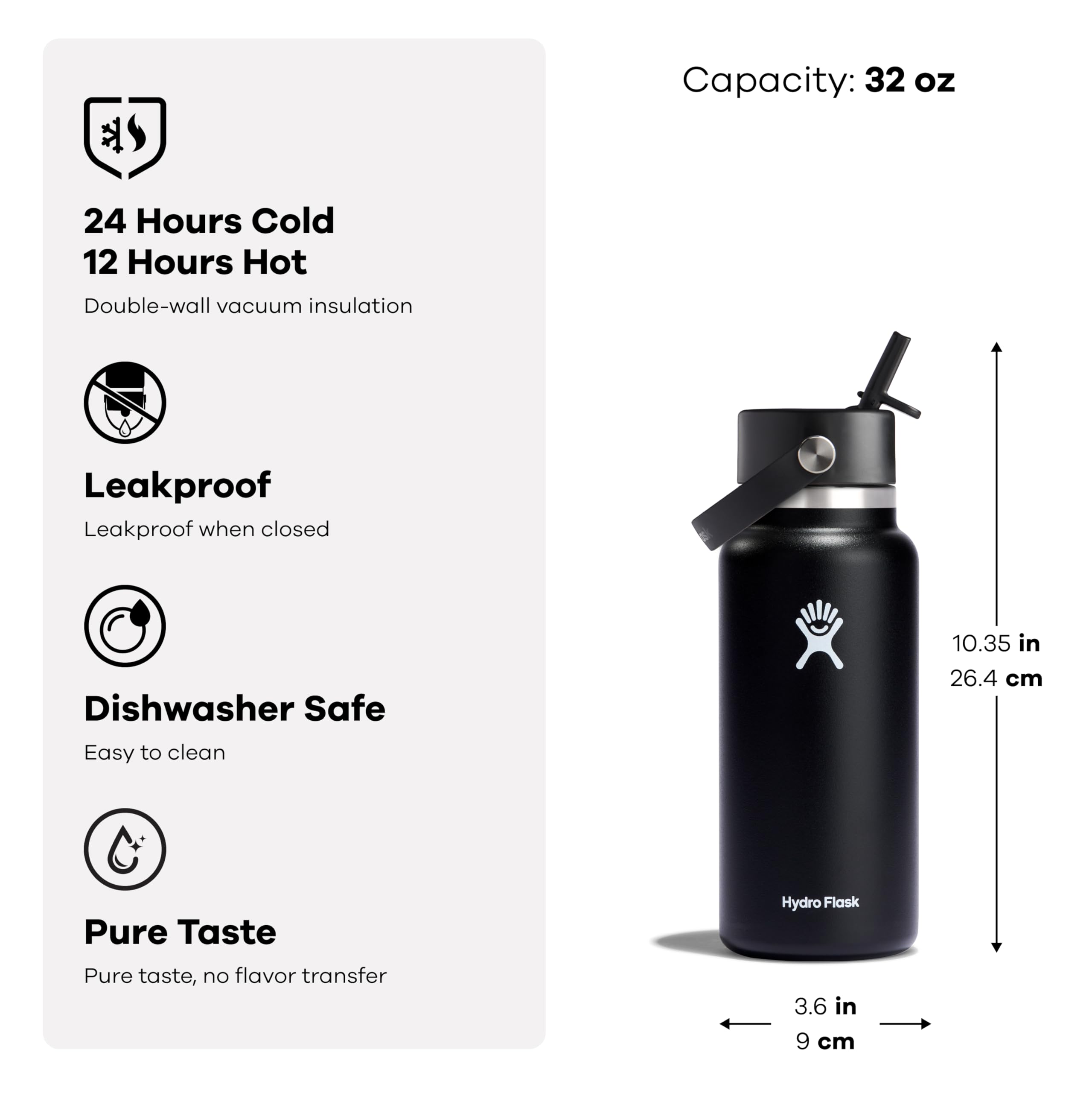 Hydro Flask comparación de tamaño en mano para referencia de escala