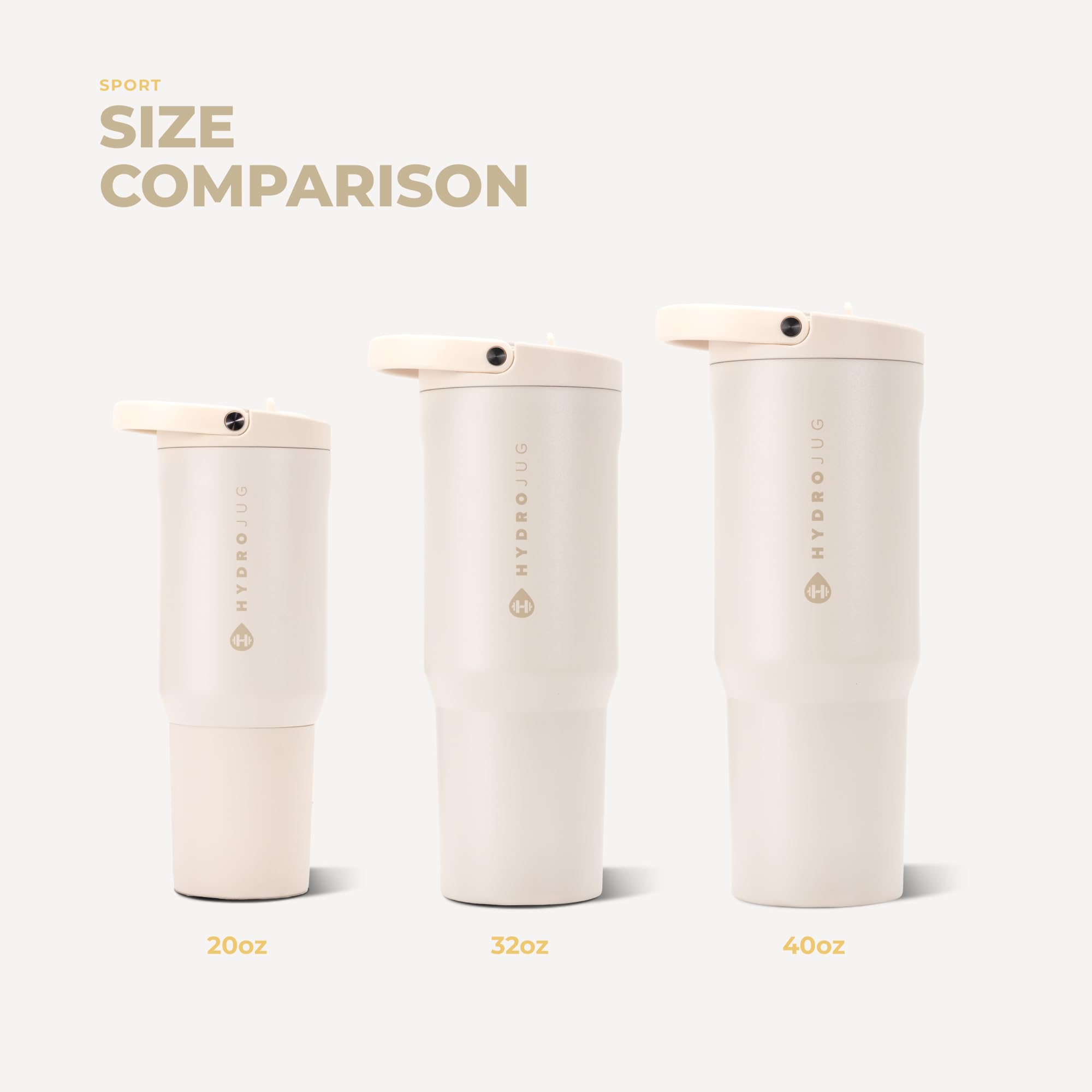 HydroJug comparación de tamaño 32 oz en mano, HydroJug ideal para todo el día