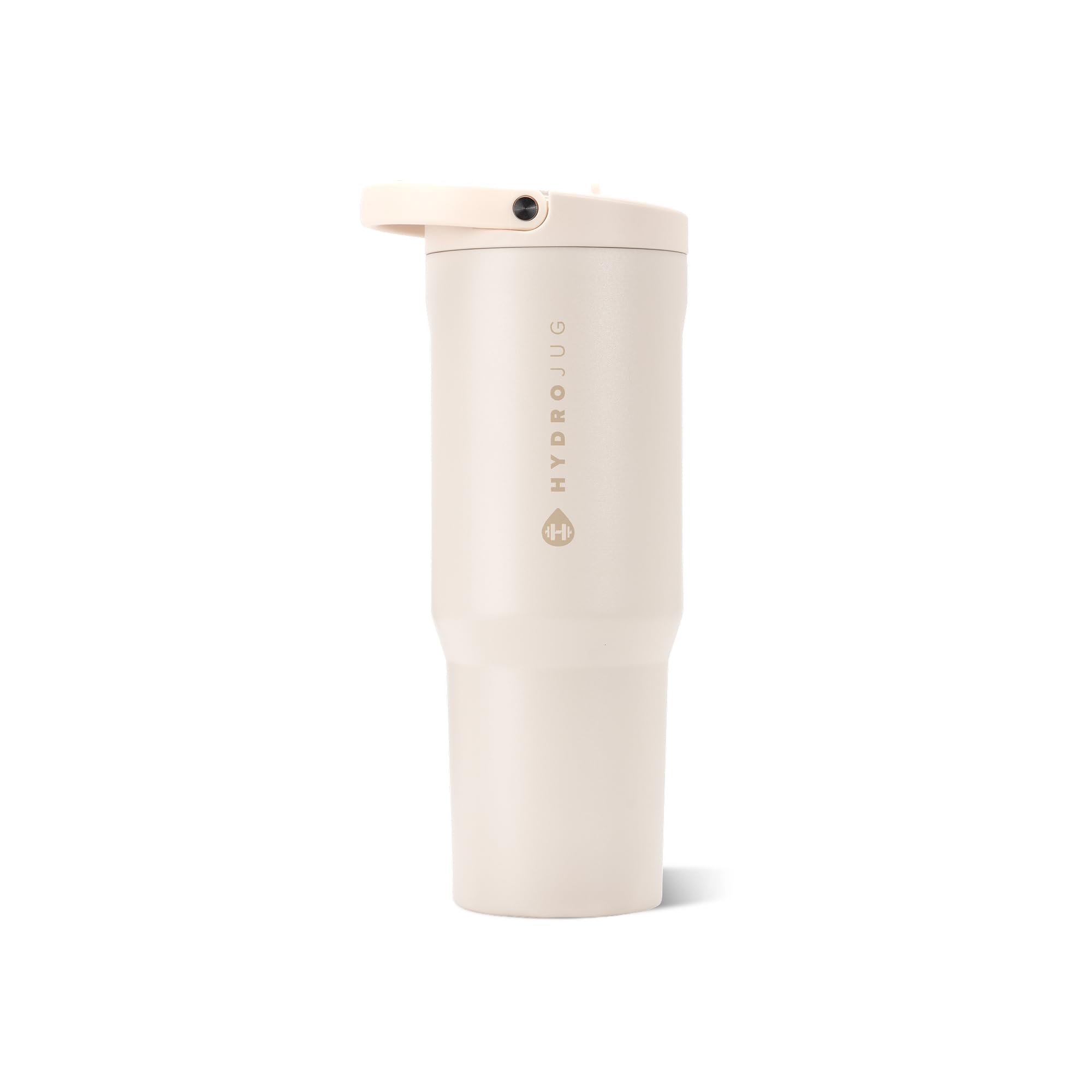 HydroJug vista frontal crema mostrando diseño y capacidad, mantiene agua fría