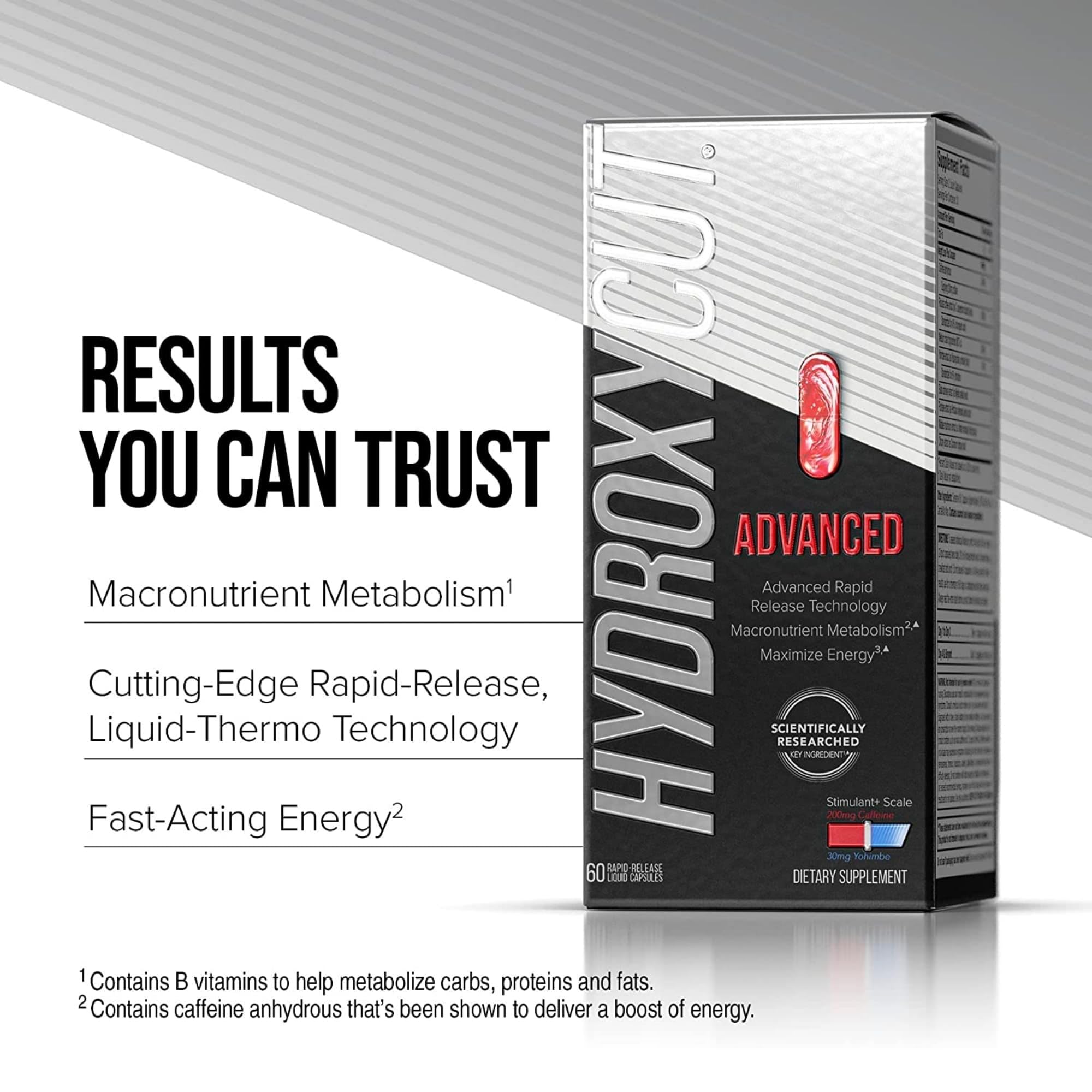 Hydroxycut open bottle with capsules visible emphasizing convenient capsule delivery