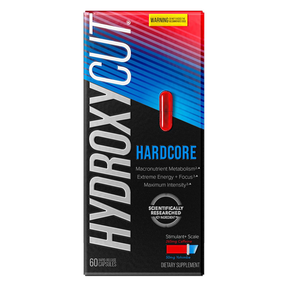 Hydroxycut envase frontal mostrando diseño y beneficios energéticos