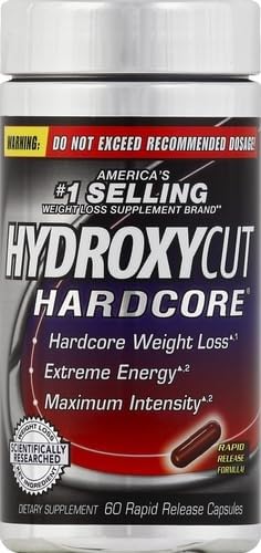 Hydroxycut persona tomando cápsula antes de entrenamiento para energía