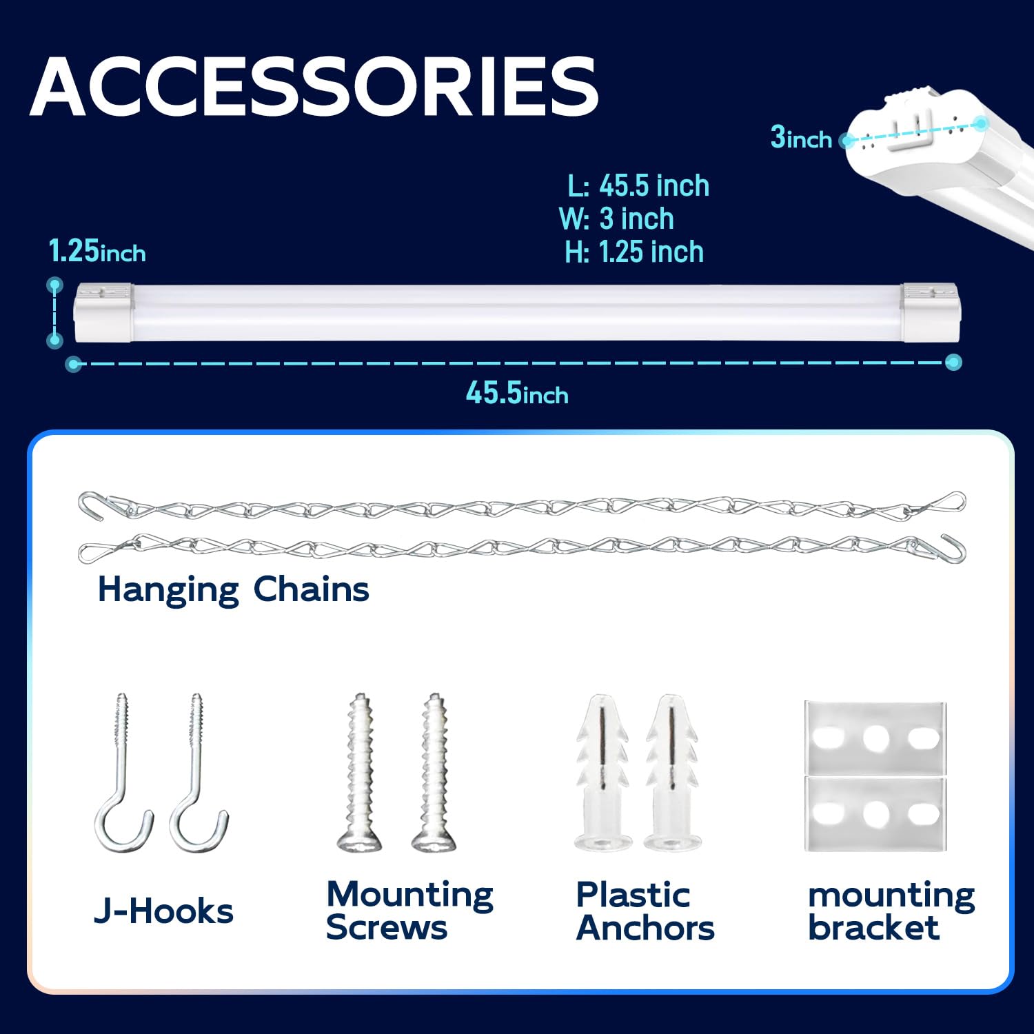 hykolity boxed packaging with mounting screws and hanging chains included