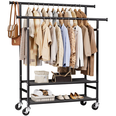 HYSEYY front view full rack showing double rods and shelves for organized clothing