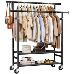 HYSEYY front view full rack showing double rods and shelves for organized clothing