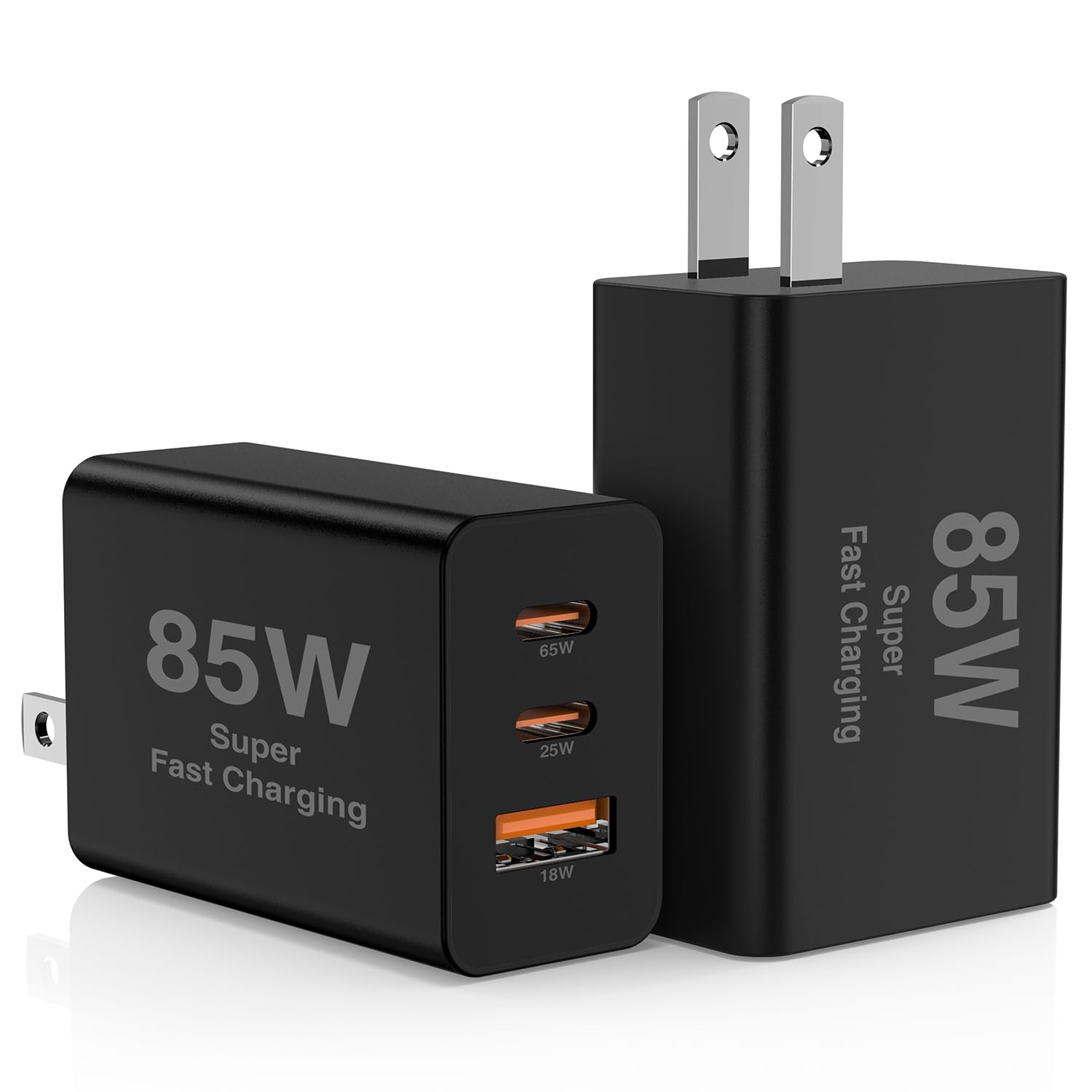 Hzevn frontal del bloque 85W mostrando los tres puertos eficiente