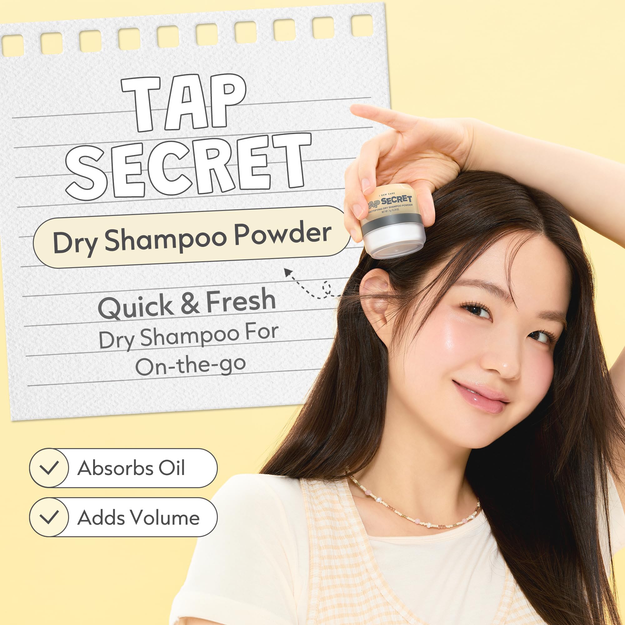 I DEW CARE polvo fino del Tap Secret mostrando textura absorbente y efecto mate