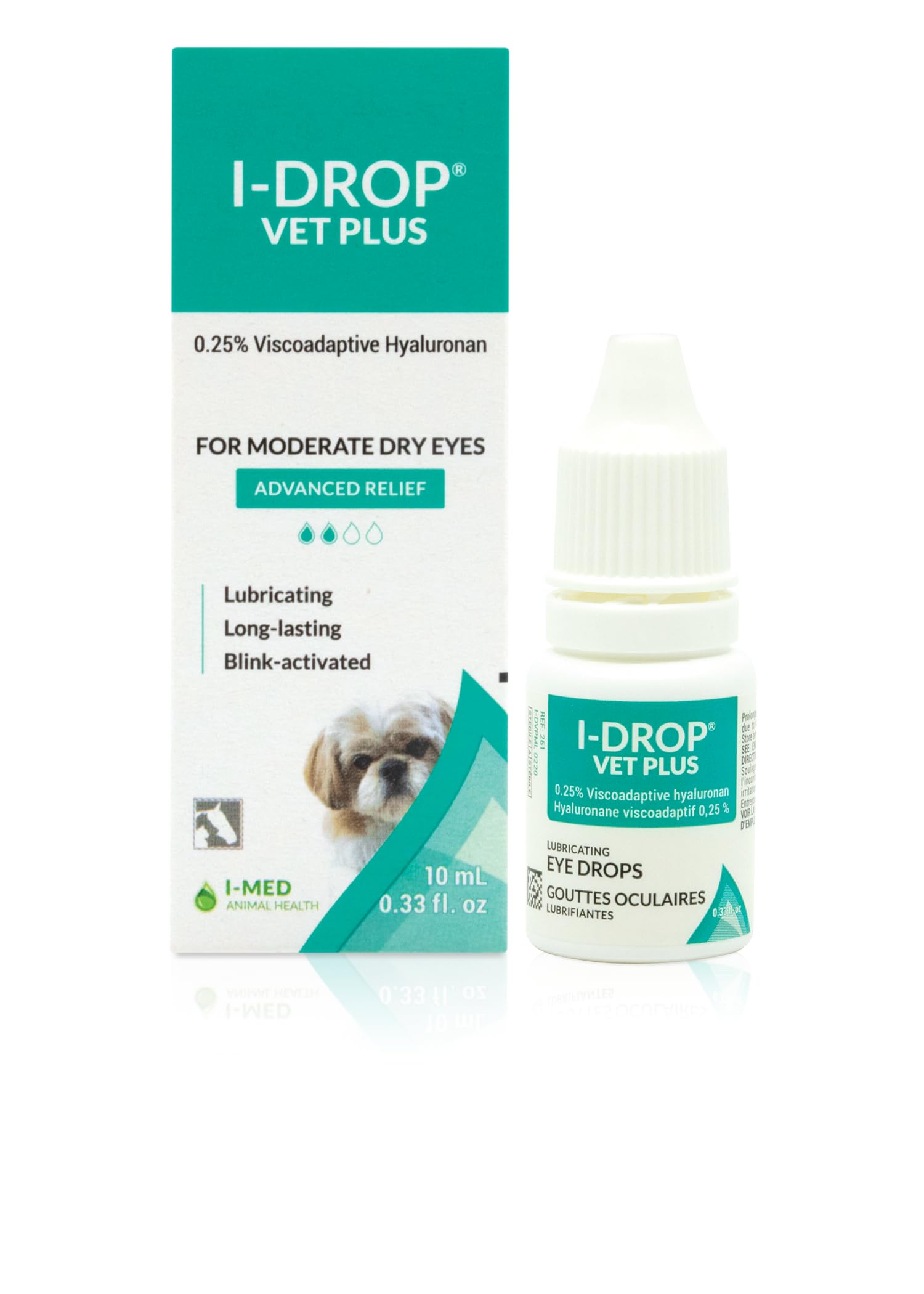 I-DROP Vet Plus envase frontal mostrando etiqueta y volumen 10 ml, hidratación segura