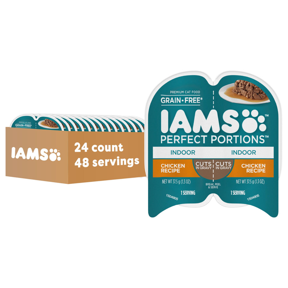 IAMS bandeja frontal con pollo, presentación clara y porciones prácticas