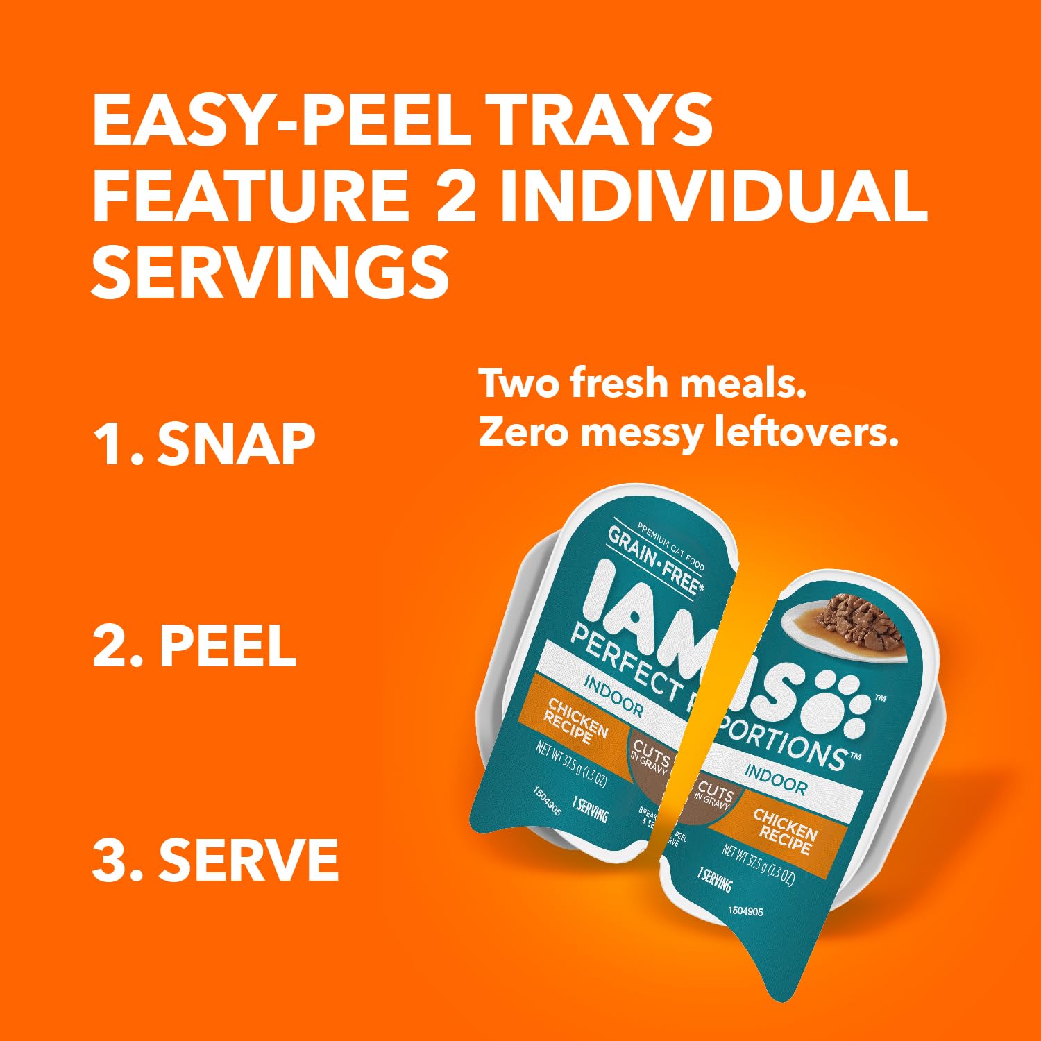 IAMS dos compartimentos abiertos, porciones individuales sin desperdicio