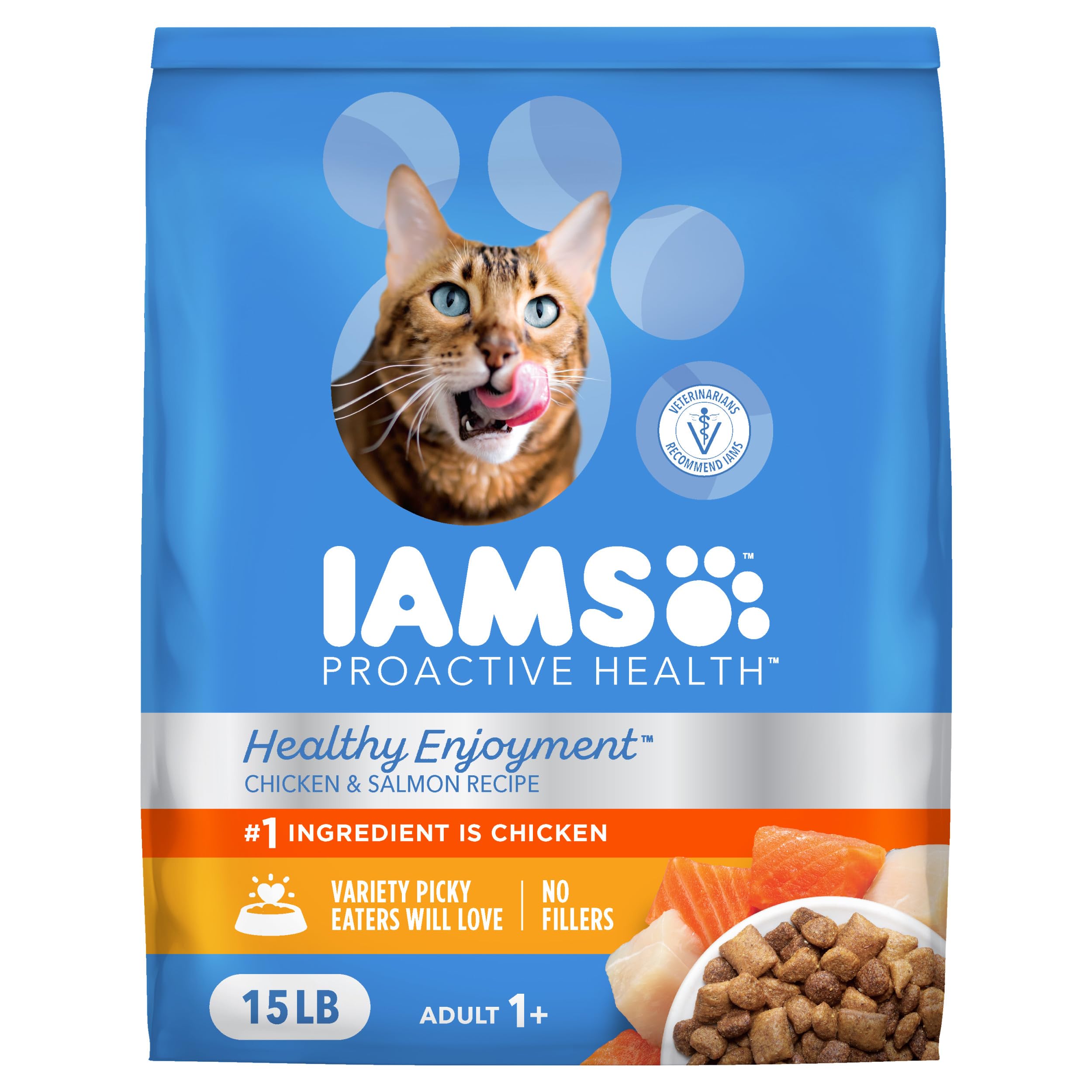 IAMS empaque frontal 15 lb mostrando beneficios nutricionales