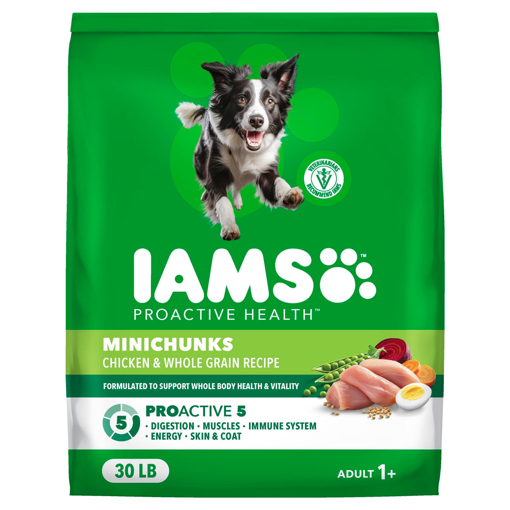 IAMS bolsa frontal 30 lb con vista del empaque y beneficios visibles