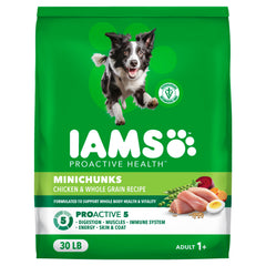 IAMS bolsa frontal 30 lb con vista del empaque y beneficios visibles