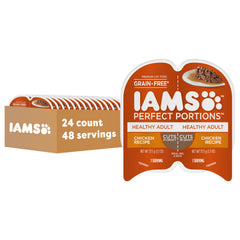 IAMS vista frontal de bandeja sellada mostrando presentación práctica y sin desperdicio
