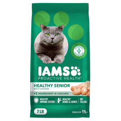 IAMS saco frontal mostrando fórmula de pollo y beneficios nutricionales