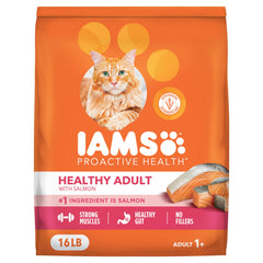 IAMS front packaging showing salmon-first formula and benefits