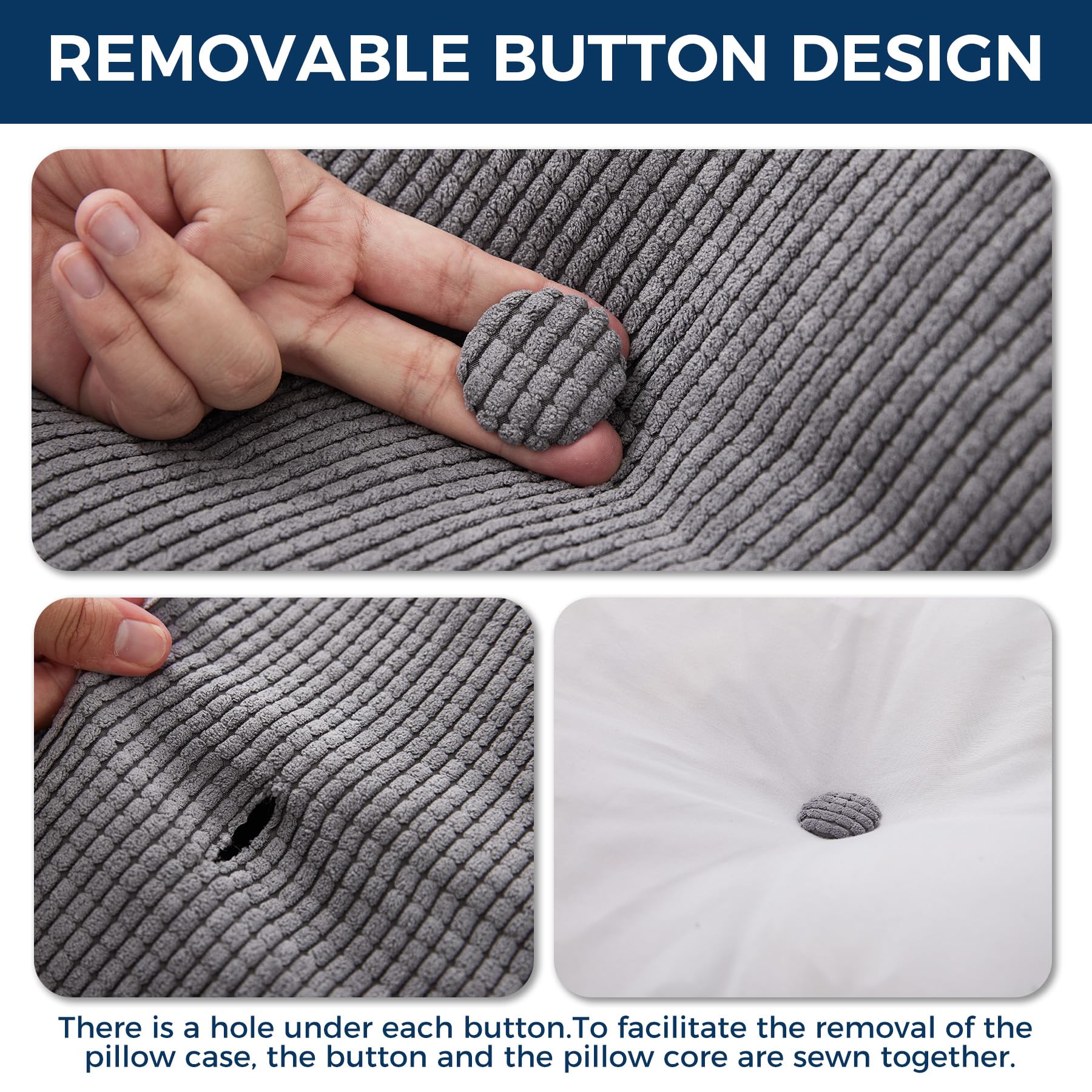 IASEAHK zipper and button close-up showing removable cover and easy care