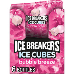 Ice Breakers front packaging showing six cube bottles and Bubble Breeze branding for freshness