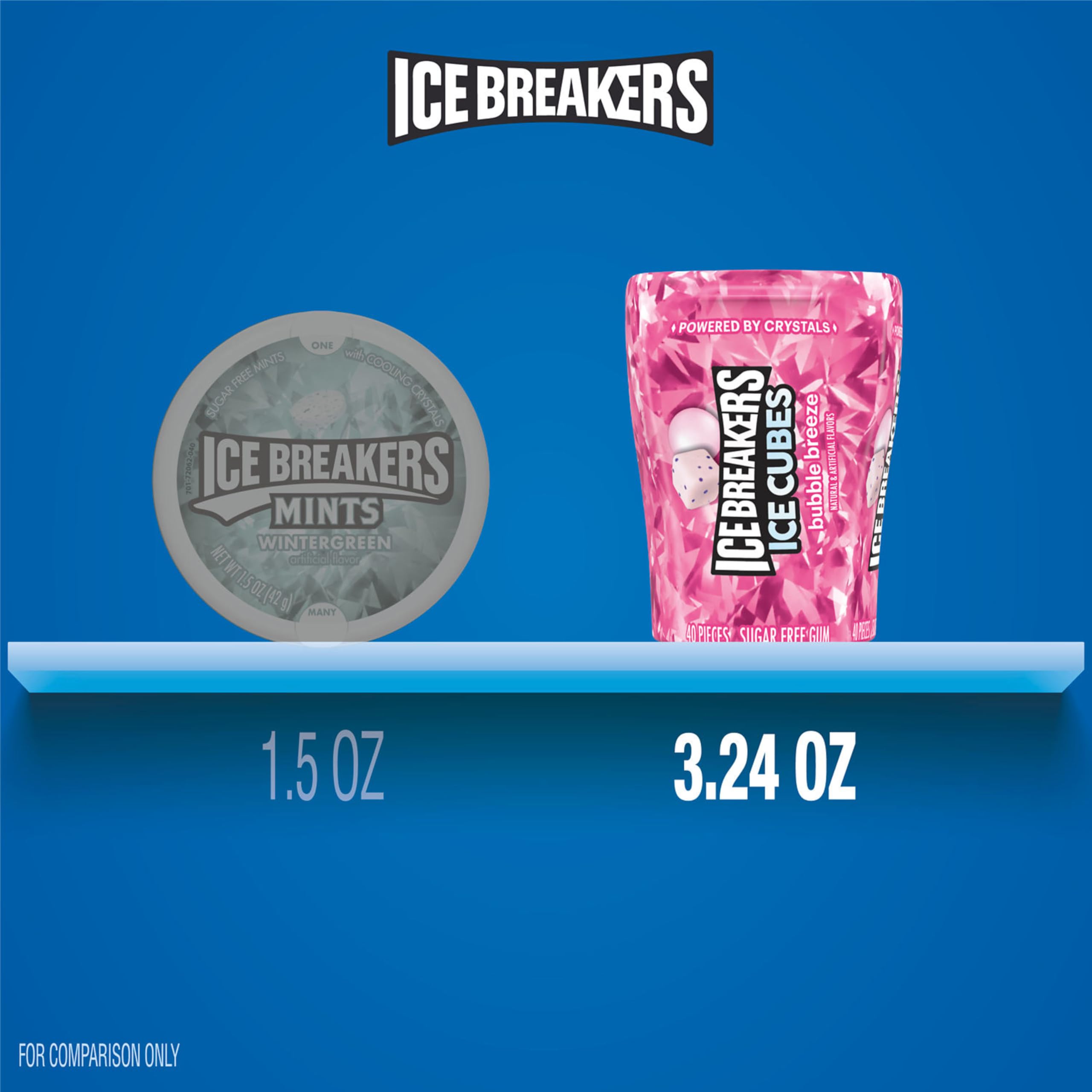 Ice Breakers gum texture closeup showing cube-shaped pieces and consistent chew for lasting flavor
