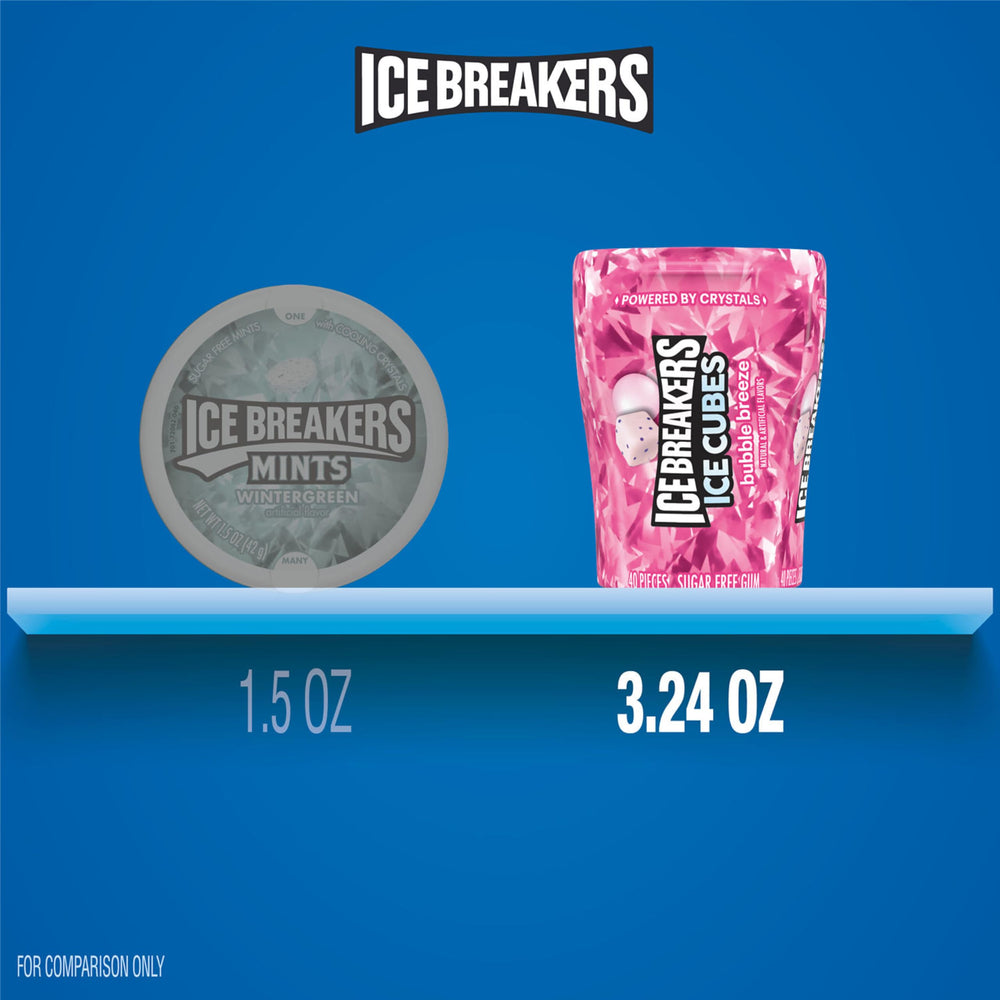 Ice Breakers gum texture closeup showing cube-shaped pieces and consistent chew for lasting flavor
